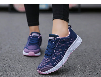 Women Breathable Mesh Flat Sneakers White