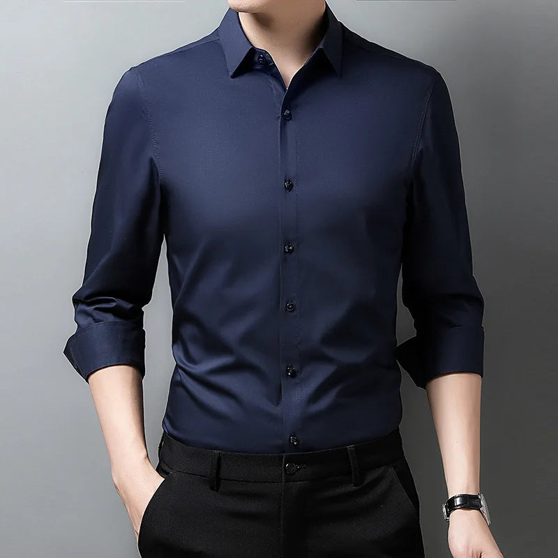 Men's Casual Long Sleeved Shirt in Solid Color