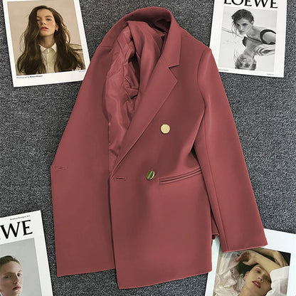 Women Double-Breasted Blazer Casual Suit Jacket