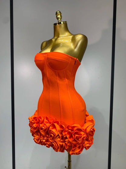 Women Strapless Backless Flower Embellished Mini Dress
