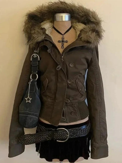 Hooded Women Zipper Sweatshirt Casual Grunge Jacket