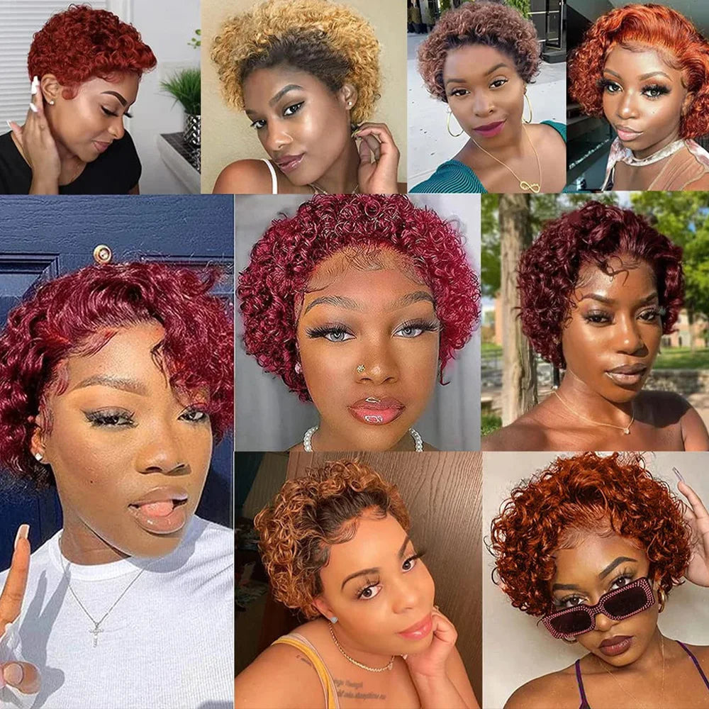 Pixie Cut Curly Human Hair Wig 13x1 Lace Frontal