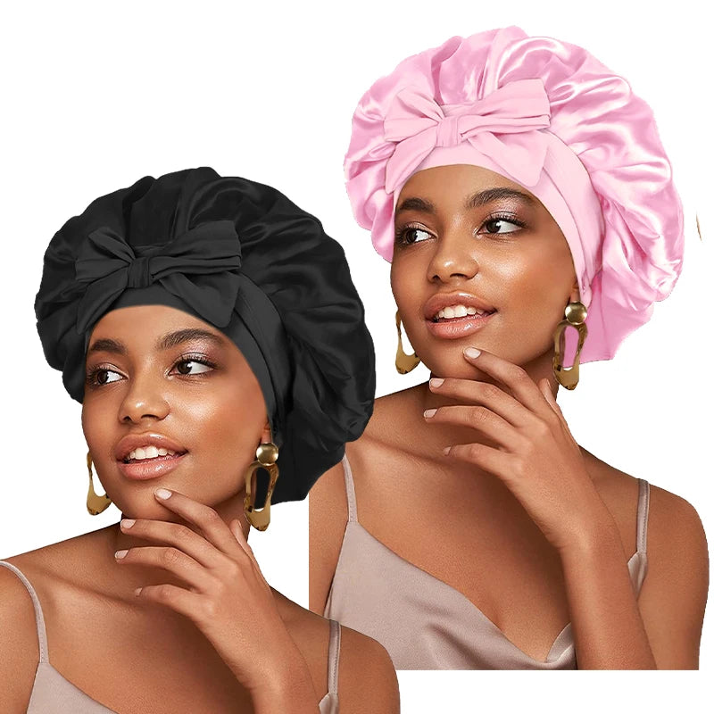 Satin Solid Sleeping Hat with Stretchy Tie Band