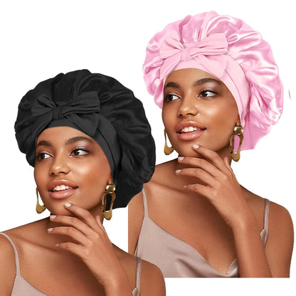 Satin Solid Sleeping Hat with Stretchy Tie Band
