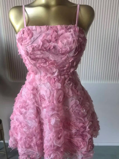 Rose Floral Spaghetti Strap A-line Mini Dress