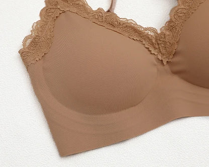 French Lace V Neck Seamless Wireless Bra S-XL