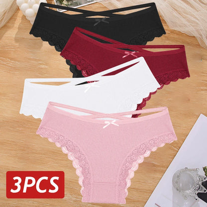 3PCS Women Cotton Lace Brazilian Panties Set S-XL