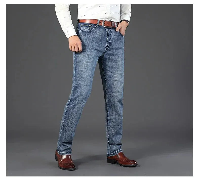 Men's Casual Straight Stretch Jeans Blue Black Denim