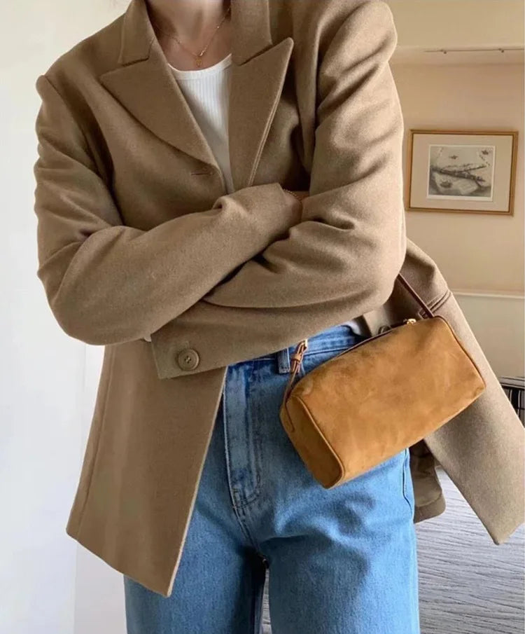 Soft Cowhide Mini Crossbody Bag with Split Leather