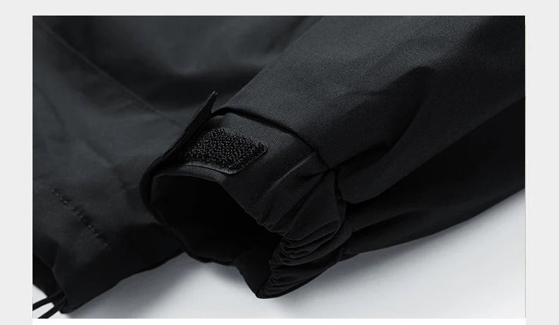 Men's Waterproof Hooded Jacket Cargo Black Softshell