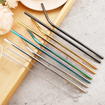 8pcs Colorful Reusable Stainless Steel Drinking Straws