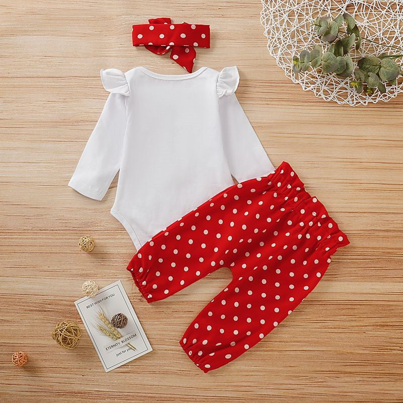 3PCS Baby Girl Clothes Set Long Sleeve Romper Pant Headband