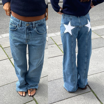 Women's Vintage Star Pattern Loose Denim Jeans