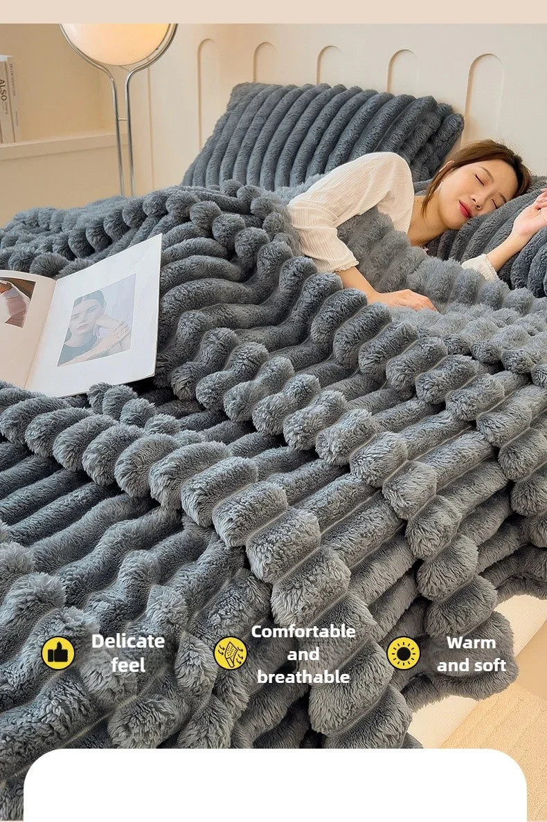 Thickened Striped Flannel Multifunctional Blanket