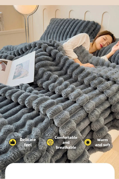 Thickened Striped Flannel Multifunctional Blanket