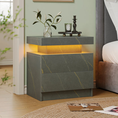 Cubehom White LED Nightstand with 2 Drawers