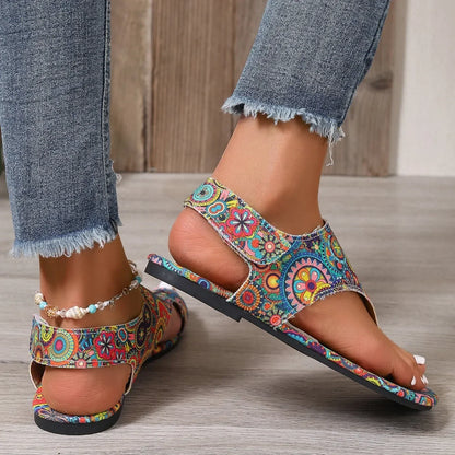 Women Flat Sandals Printed Bohemia Roman Style Shoes