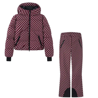 Burgundy Women's Winter Hooded Skiing Parkas Set