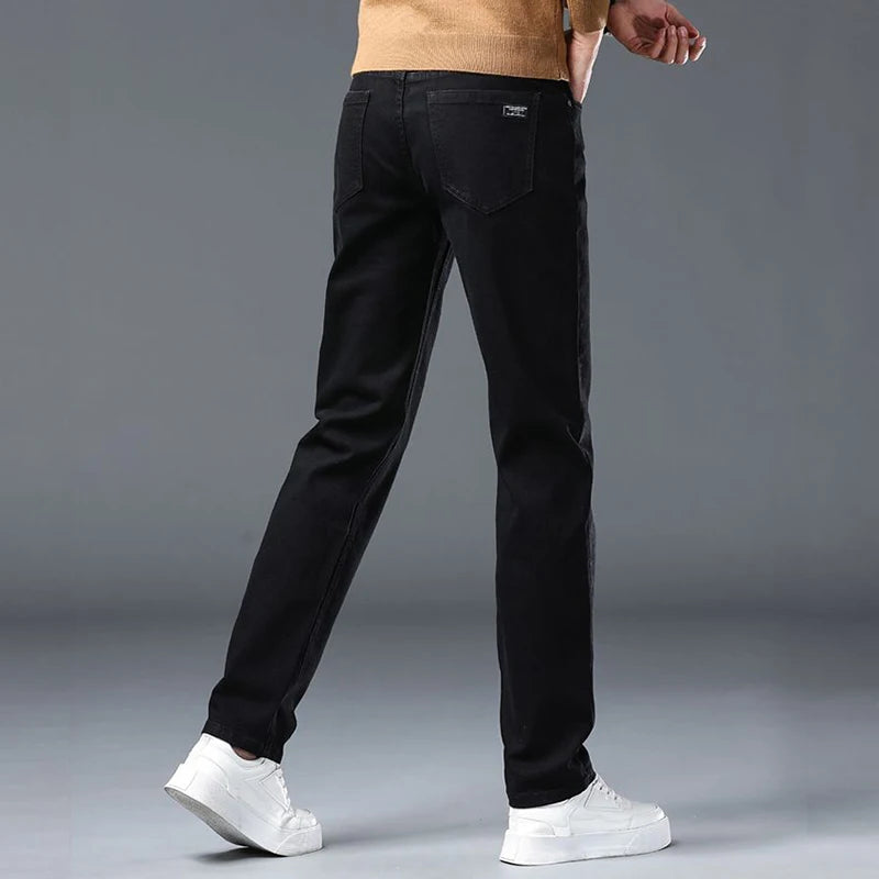 Men's Slim Denim Jeans Casual Elastic Trousers Black Gray