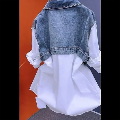 Splicing Denim Jacket Women Casual Jean Coat