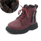 Burgundy PU Leather Ankle Boots for Kids