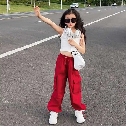 Girls Loose Cargo Pants with Belt for Daily Wear