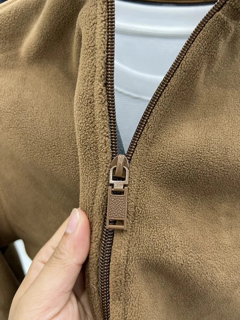 Men's Winter Thick Plush Jacket with Zipper and Pockets