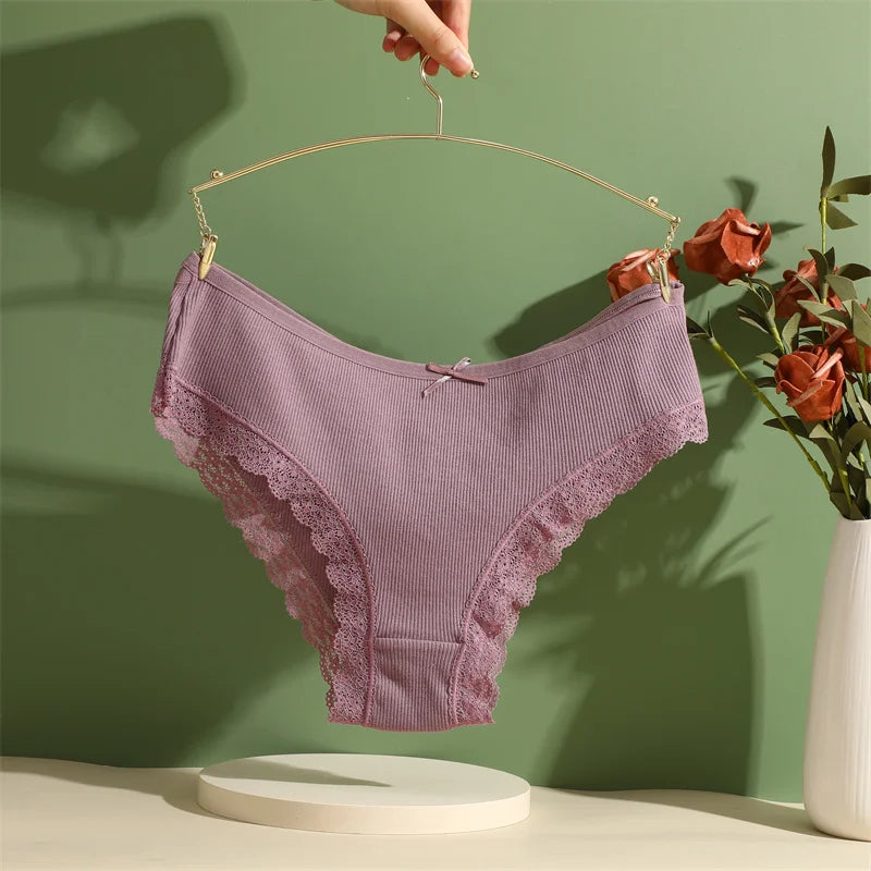 3PCS Women Cotton Lace Brazilian Panties Set S-XL