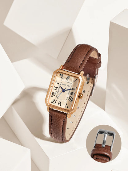 Fashion Retro Square Leather Strap Quartz Watch for Women