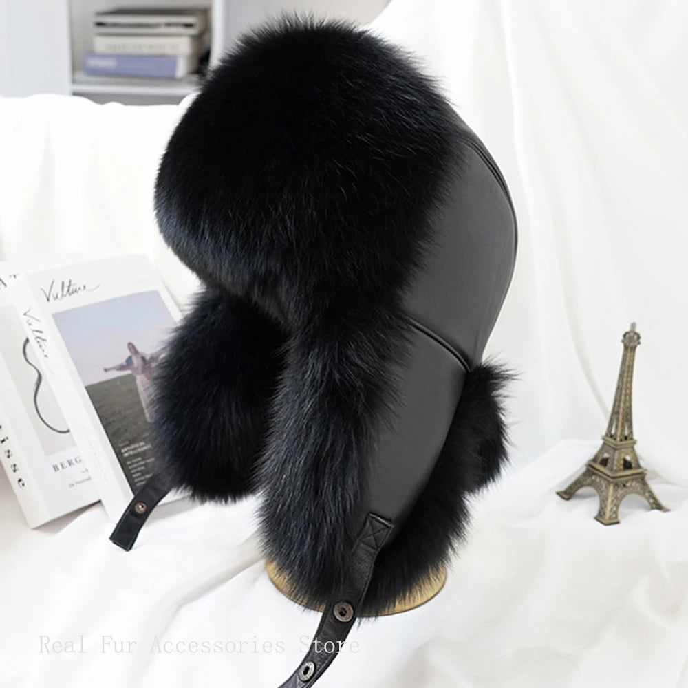 Men's Real Silver Fox Fur Bomber Hat