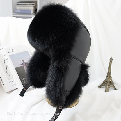 Men's Real Silver Fox Fur Bomber Hat