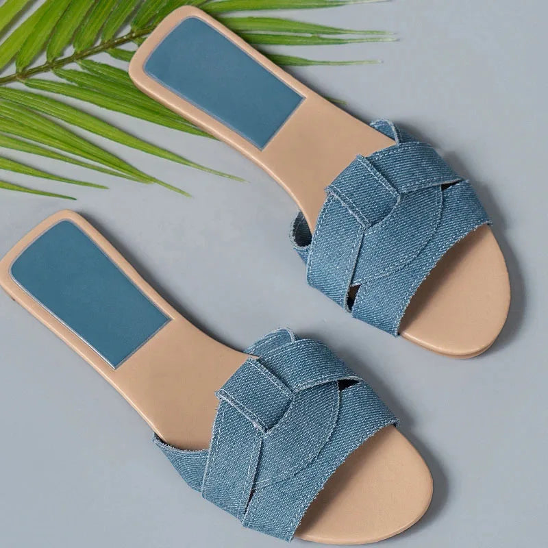 Summer Women's Solid Color Slippers with Buckle