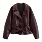 Black Faux Leather Vintage Trench Coat for Women