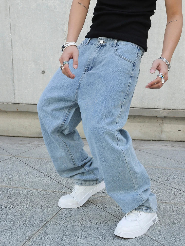 Men's Baggy Denim Jeans Casual Loose Straight Pants