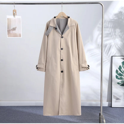 Double-Sided Long Trench Coat for Women with Pockets