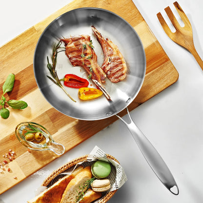 304 Stainless Steel Uncoated Frying Pan for Gas and Induction