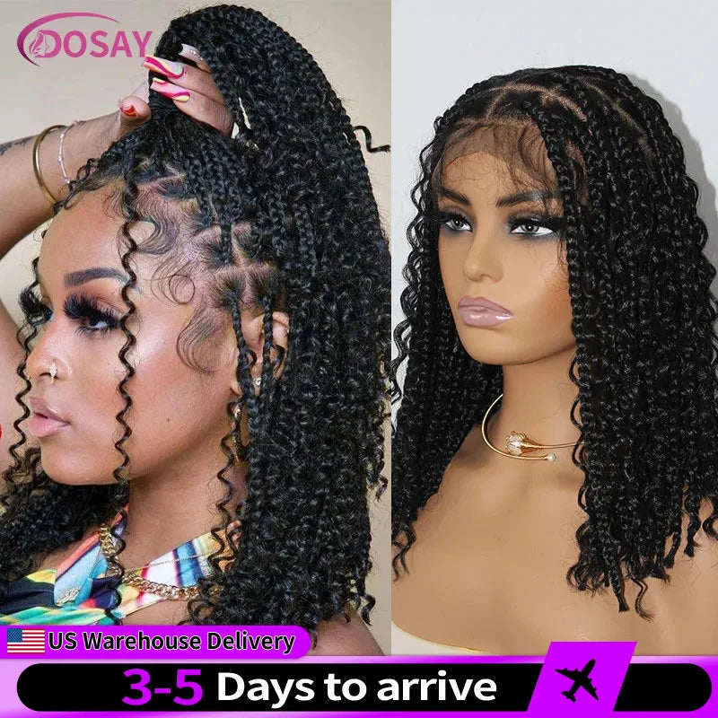 Short Bohemian Curly Braided Lace Front Wig 12 Inch
