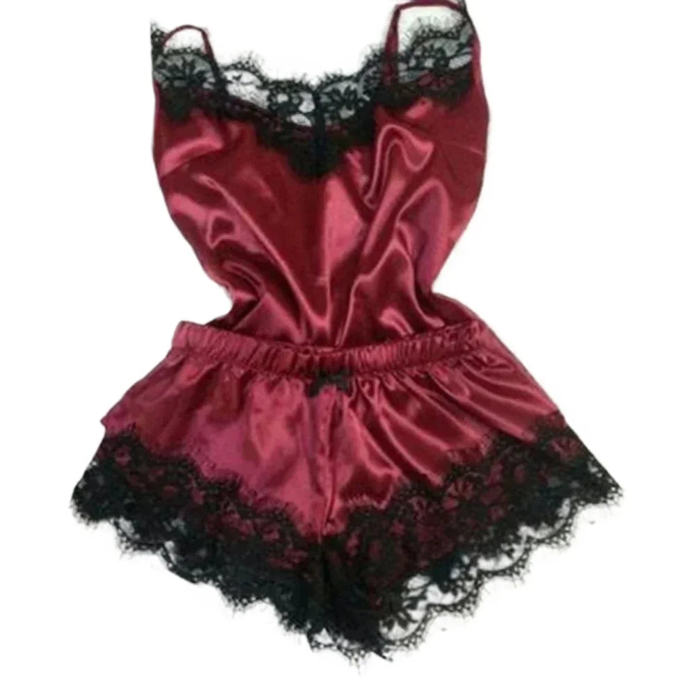 Summer Lace Polyester Pajama Set for Women