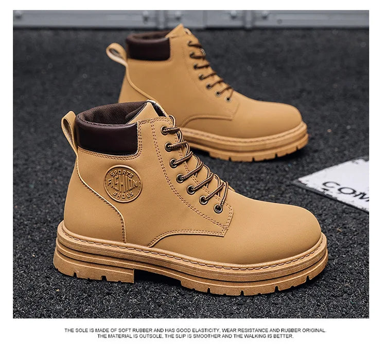 High Top Leather Motorcycle Boots for Men