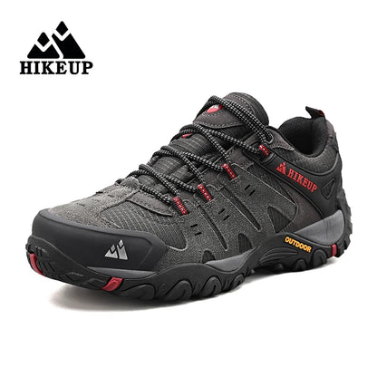HIKEUP Men's Suede Leather Hiking Shoes Black Gray Khaki