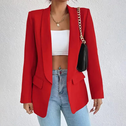 Solid Polyester Cotton Long Sleeve Women's Blazer