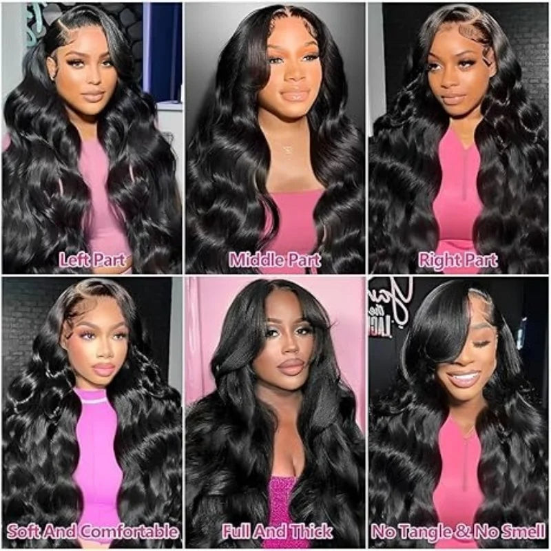 Body Wave Human Hair Wig 13X6 Lace Frontal 40 Inch Natural Black
