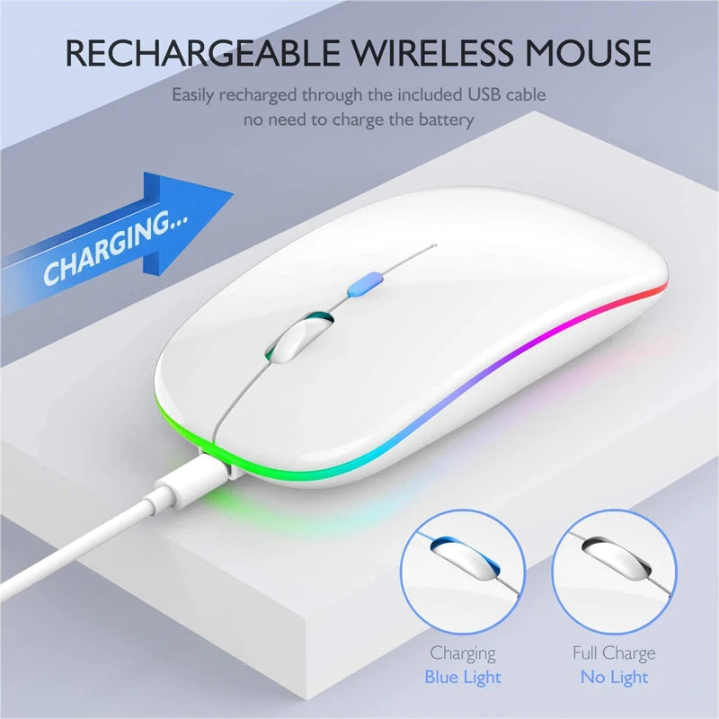LED Wireless Mouse USB Rechargeable Bluetooth RGB