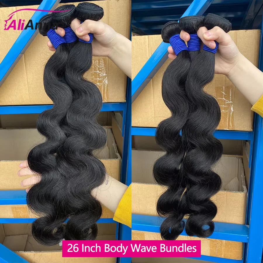 Body Wave Human Hair Bundles With Closure Natural Black