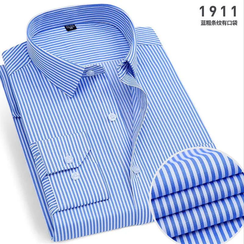 Men's Striped Long-Sleeved Shirt Comfortable Cotton Blend