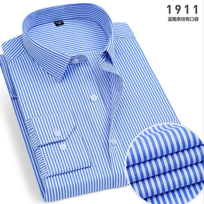 Men's Striped Long-Sleeved Shirt Comfortable Cotton Blend
