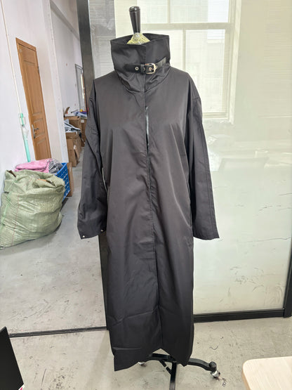 Green Oversized Belt Overcoat Women Long Sleeve Windbreaker