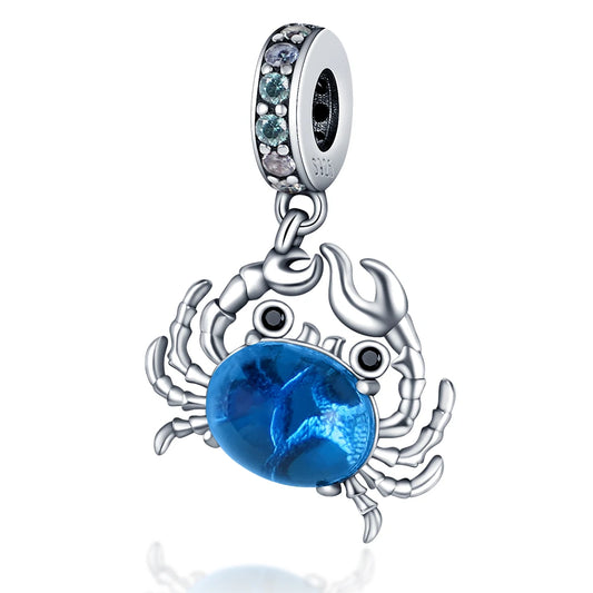 Sterling Silver Blue Crab Pendant Charm for Bracelets
