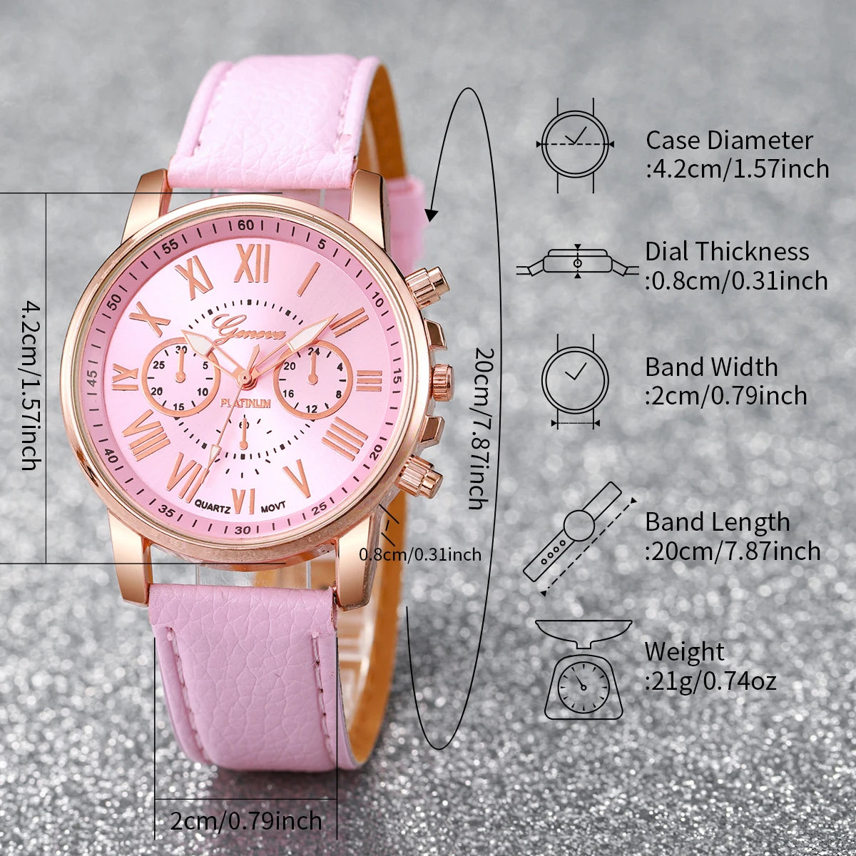 Fashion Women's Quartz Watch Leather Band Jewelry Set