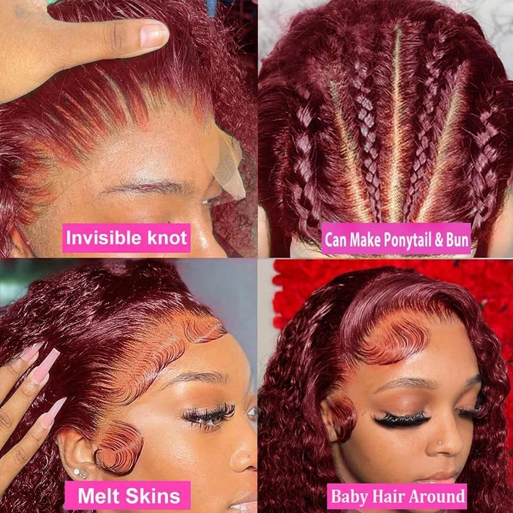 30 Inch Burgundy Lace Front Wig Human Hair Deep Wave